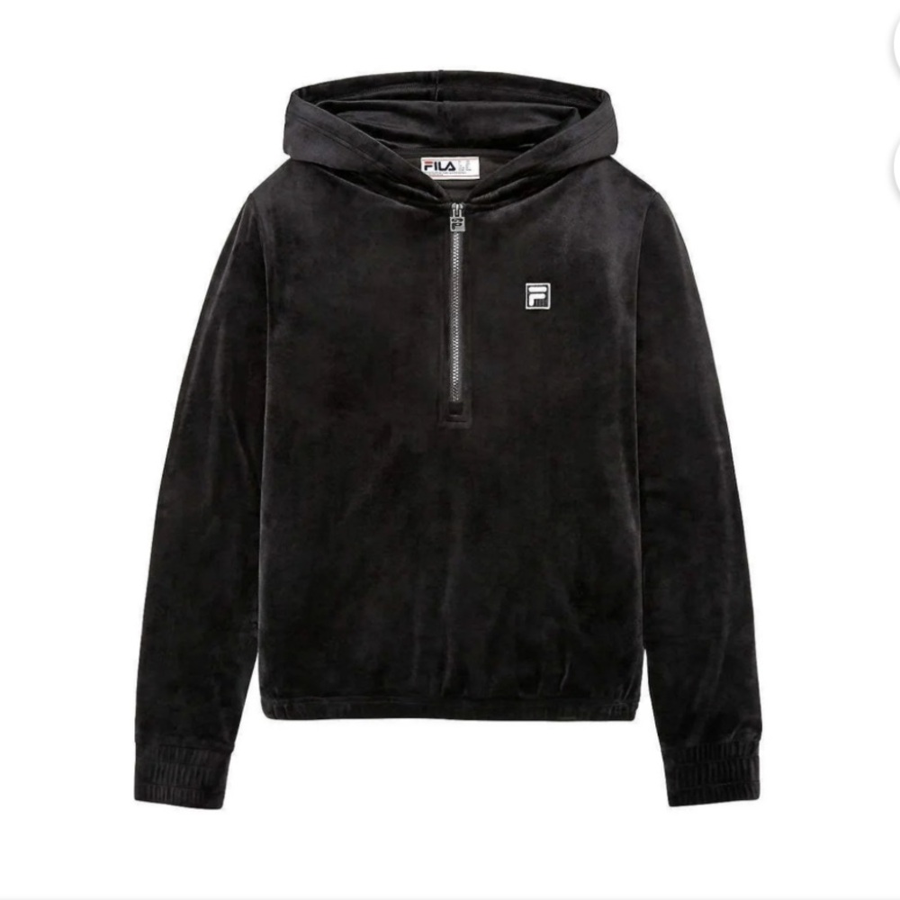 FILA Velour Quarter Zip Hoodie Black